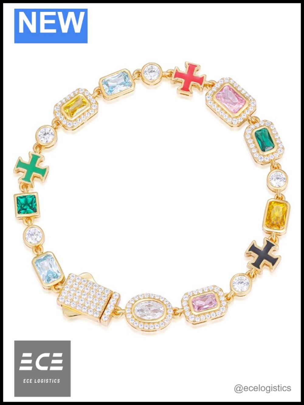 925 Sterling Silver Tennis Bracelet 18K Gold Plated Cubic Zirconia 7MM